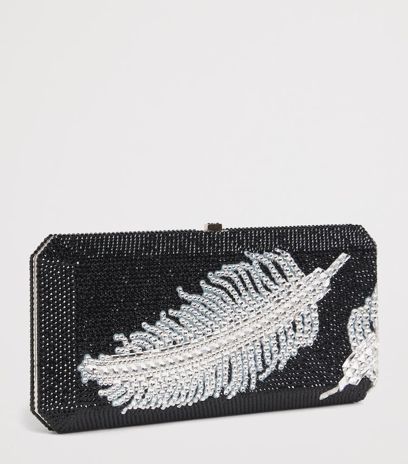 Judith Leiber crystal feather clutch bag with chain strap (British brand)