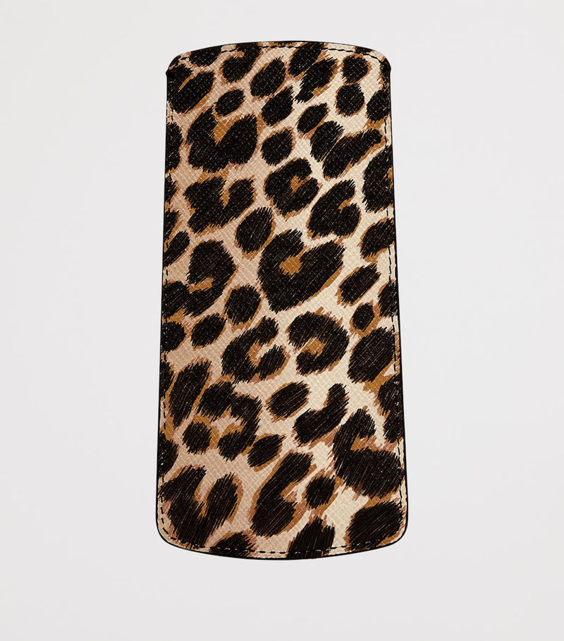 Smythson glasses case leopard print leather, imported from the UK