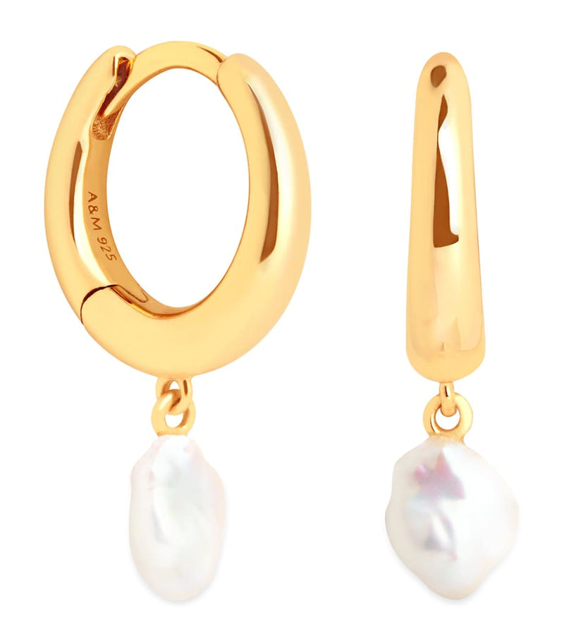 Astrid & Miyu gold plated silver pearl huggies earrings - British product