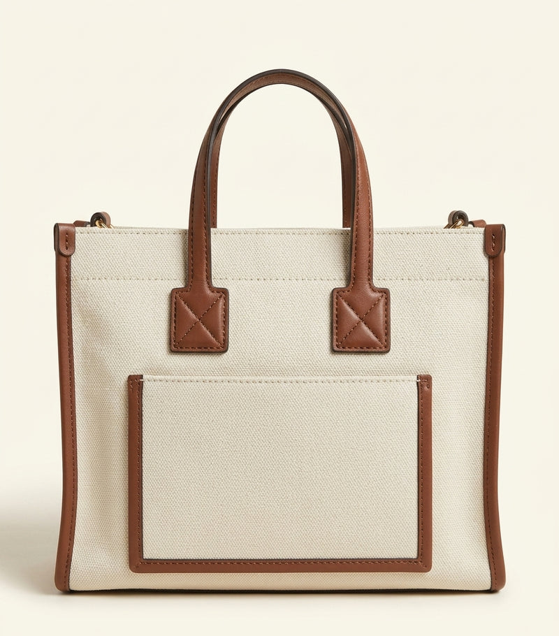 Burberry mini canvas tote bag with leather trims, imported from the UK