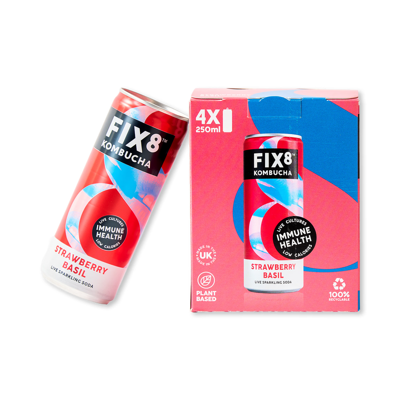 Fix8 kombucha Strawberry Basil 4x250ml, imported from the UK