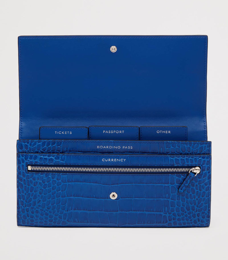 Smythson leather croc-embossed Marshall travel wallet (British brand)