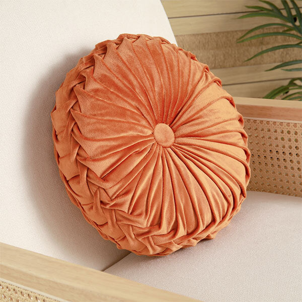 Livingandhome Velvet Cushion Round Pleated Pumpkin 35cm, UK version