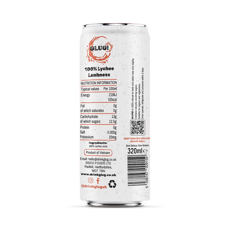 GLUG! 100% lychee juice 12x320ml - British product