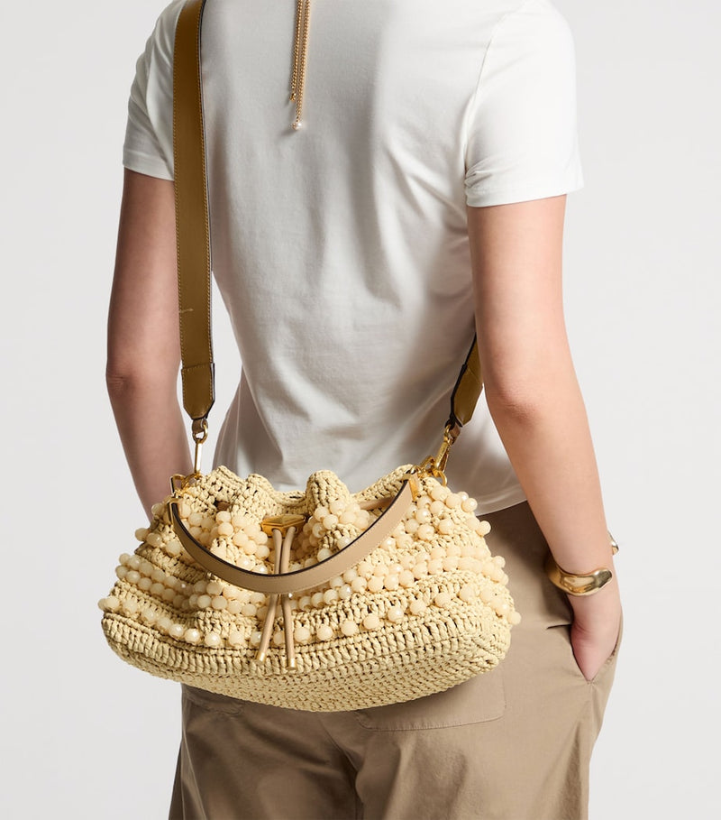 Jimmy Choo medium cinch raffia beaded bucket bag - British product