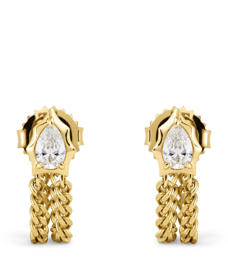 Jade Trau Envoy chain earrings in yellow gold with diamonds, imported from the UK