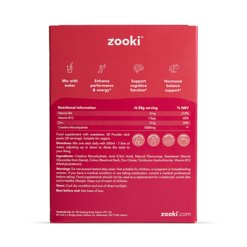 Zooki Creatine+ for Women powder Summer Fruits flavour 30 sachets (British brand)