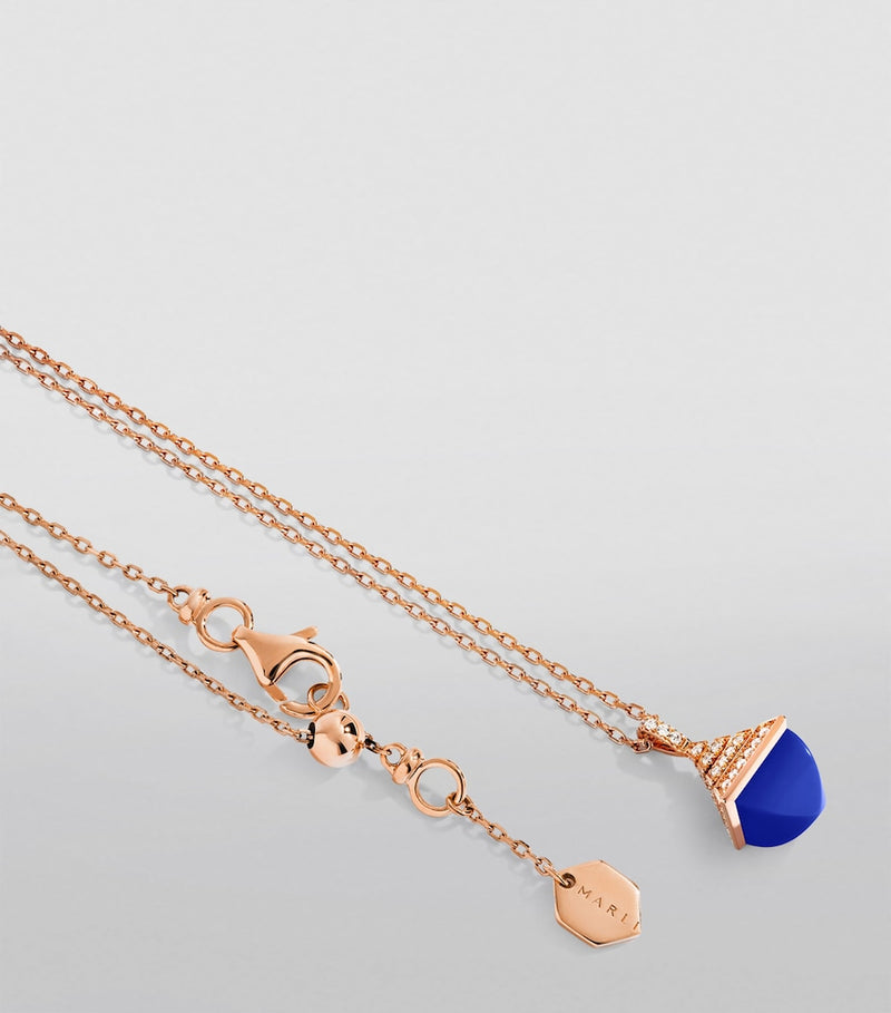 MARLI New York rose gold pendant necklace with diamonds and lapis lazuli - British brand