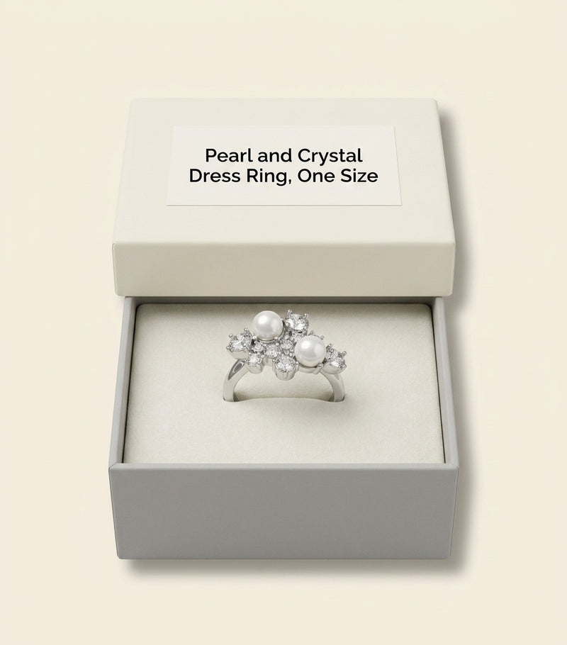Givenchy Crystal Pearl Ring in silver tone - British product