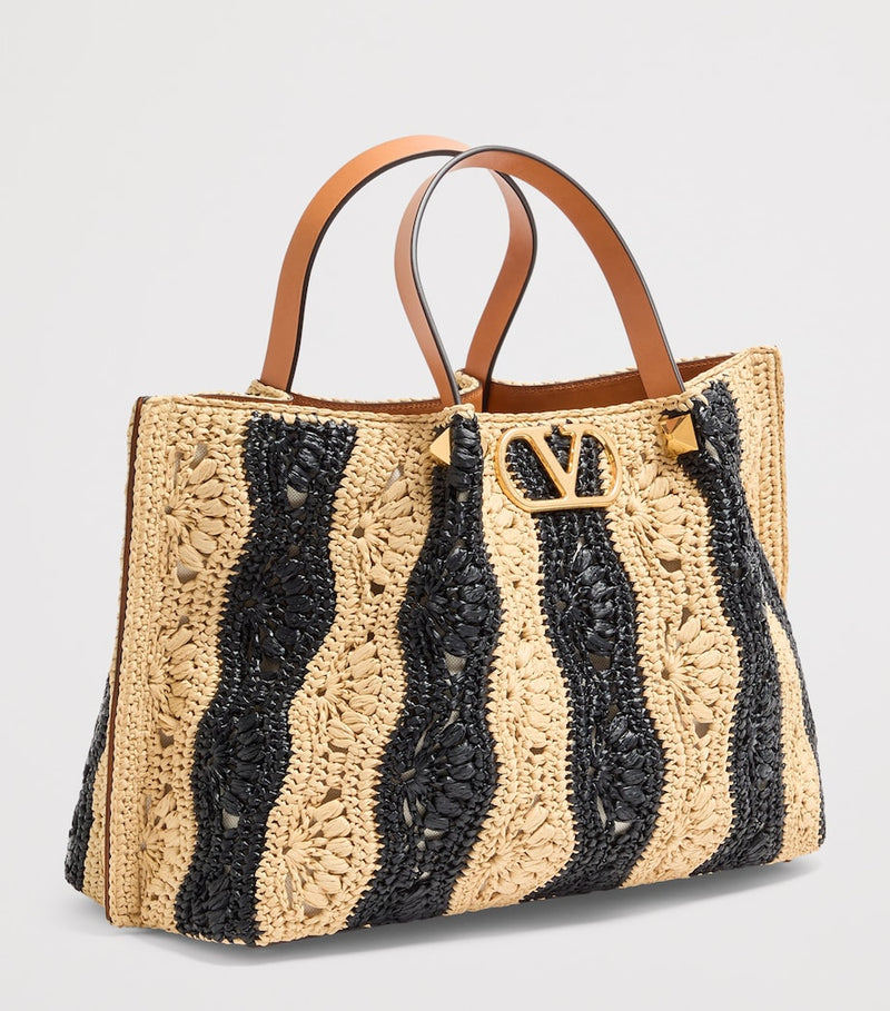 Valentino Garavani medium raffia VLogo tote bag, UK version