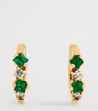 Suzanne Kalan huggie earrings yellow gold emeralds diamonds, imported from the UK