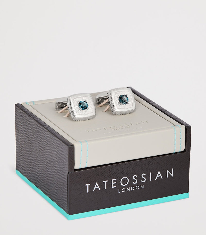 Tateossian sterling silver and topaz textured square cufflinks (British brand)