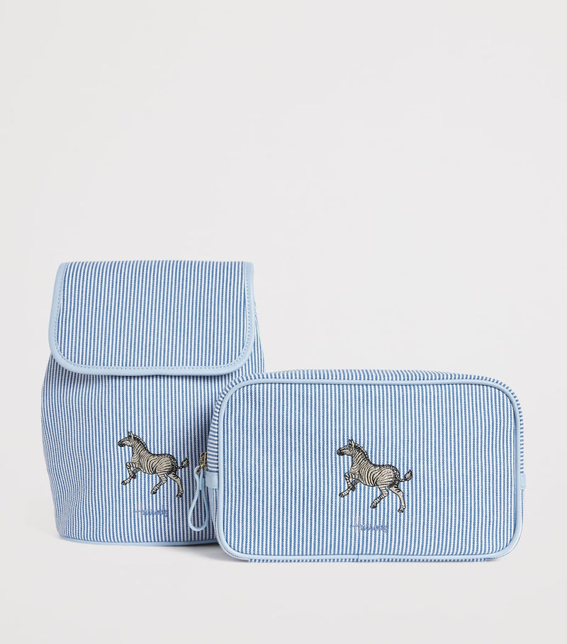Harrods pastel stripe embroidered animal nursery pouch (British brand)