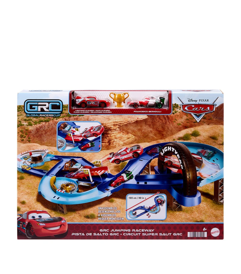 Kid-Powered Jumping Raceway Playset with Vehicles and Tracks