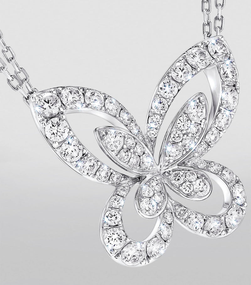 Graff large white gold diamond butterfly necklace, imported from the UK