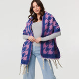 Izabel London houndstooth print oversize fringed scarf - British product