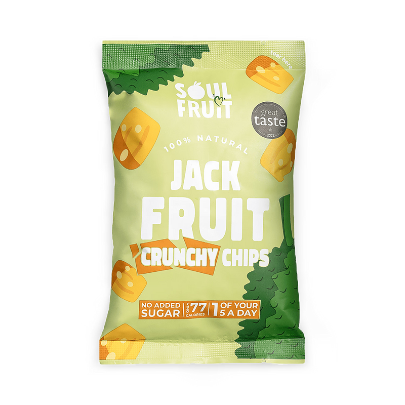 Soul Fruit Crunchy Dried Jackfruit Chips 20g, imported from the UK