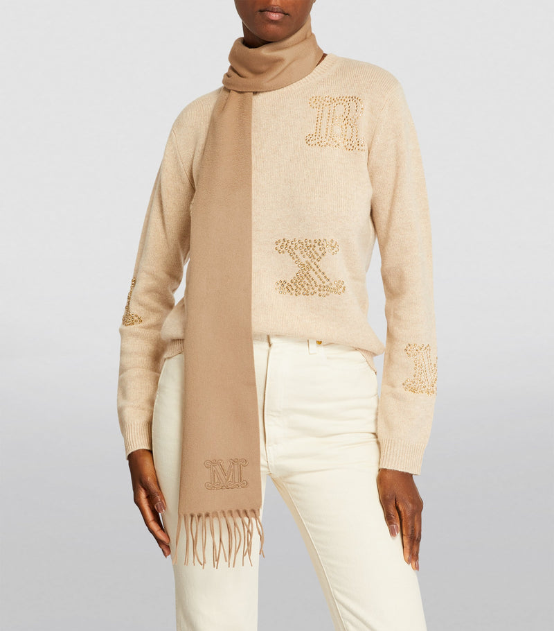 Max Mara cashmere scarf embroidered M monogram 206x28cm - British product