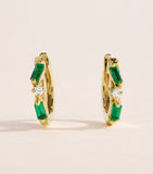 Suzanne Kalan yellow gold diamond emerald huggie earrings, imported from the UK