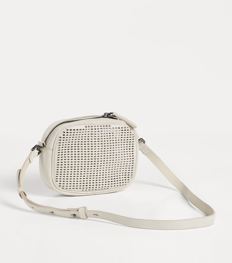 Brunello Cucinelli Kids suede laser cut-out cross-body bag, imported from the UK