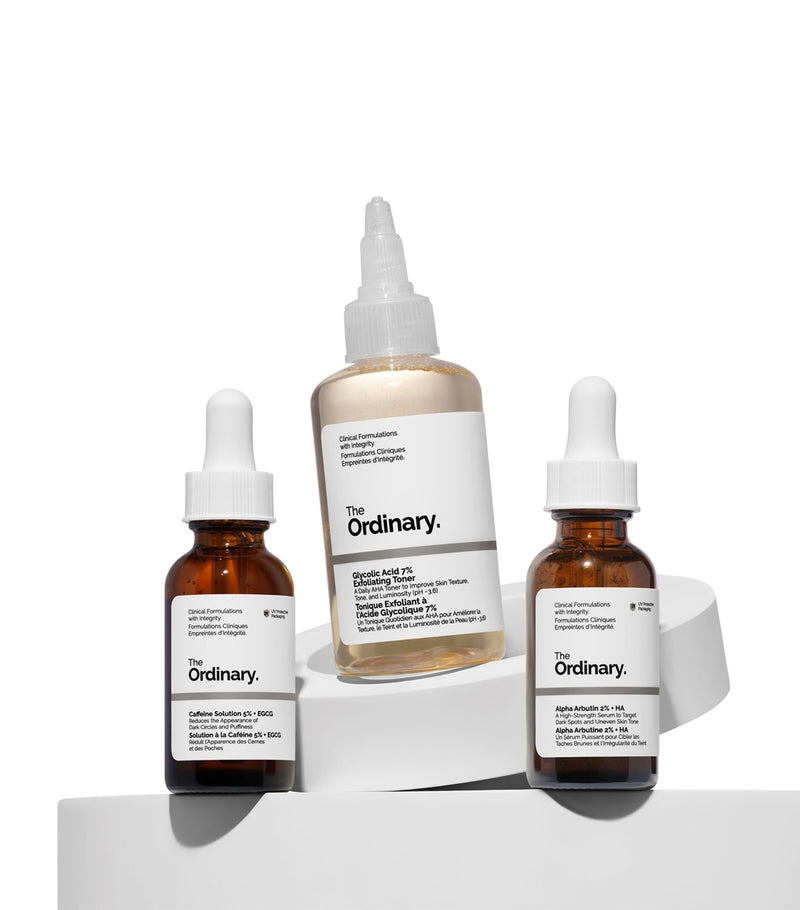 The Ordinary Bright Set with glycolic toner and serums, imported from the UK