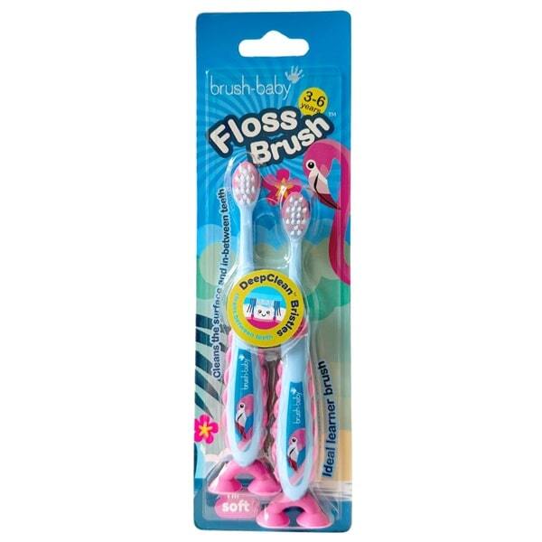 Brush Baby Flamingo FlossBrush children's toothbrush double pack 3-6 years imported from the UK