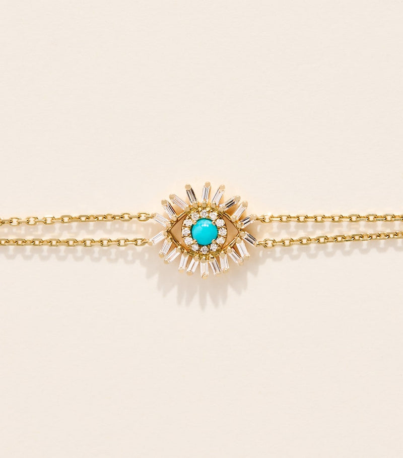 Suzanne Kalan evil eye bracelet yellow gold diamond turquoise, UK version