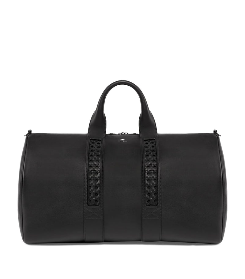 Aviteur Leather Woven-Detail Holdall with Calfskin and Alcantara Lining - British product