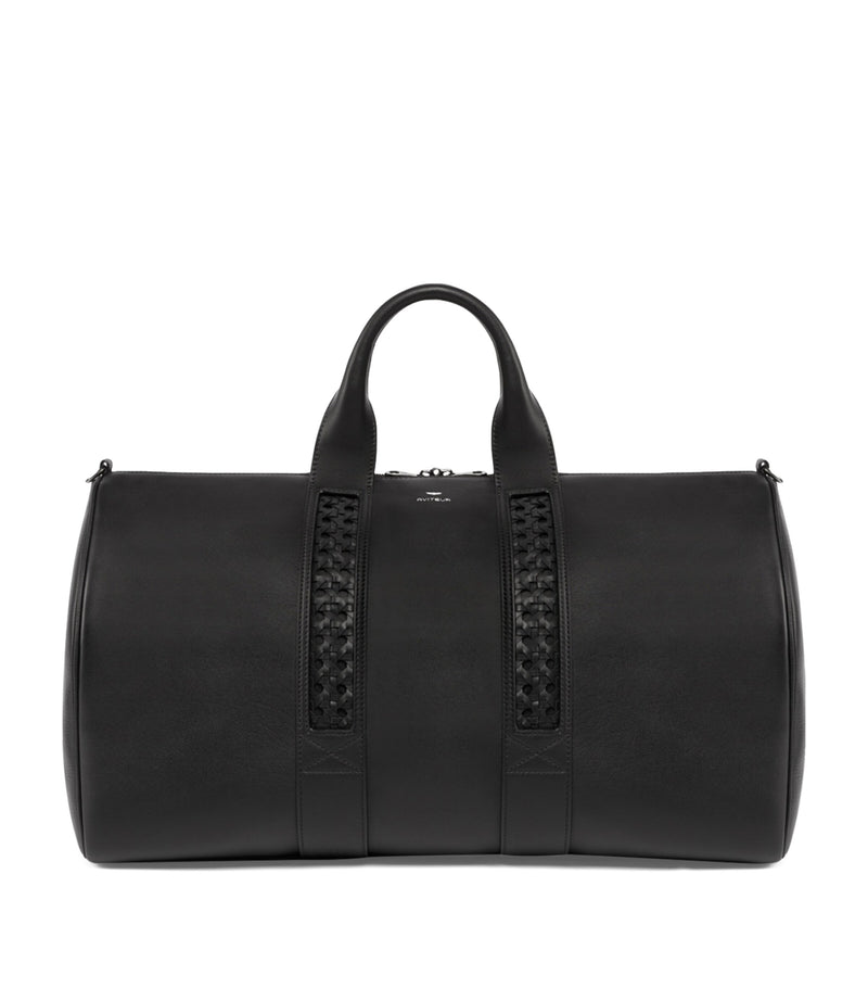 Aviteur Leather Woven-Detail Holdall with Calfskin and Alcantara Lining - British product