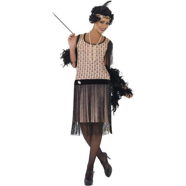 Smiffys 1920s flapper costume with pink dress and accessories (British brand)