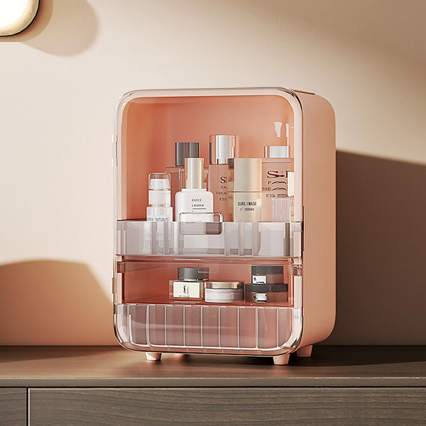 Livingandhome pink makeup organizer with mirror, UK version