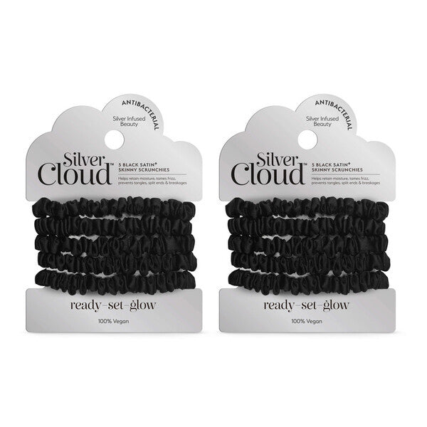 Silver Cloud satin hair scrunchies black 5 pack, imported from the UK
