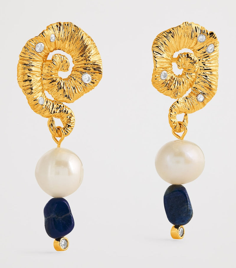 Anni Lu gold-plated Jetset earrings with pearl and lapis lazuli - British product