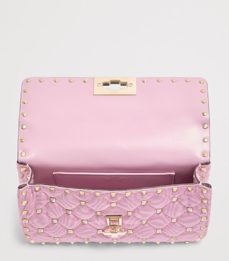 Valentino Garavani Rockstud Spike small shoulder bag moiré fabric, UK version