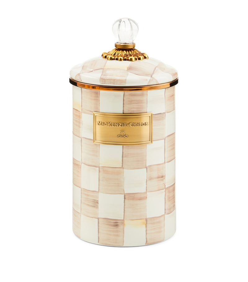 MacKenzie-Childs large mocha check canister (British brand)