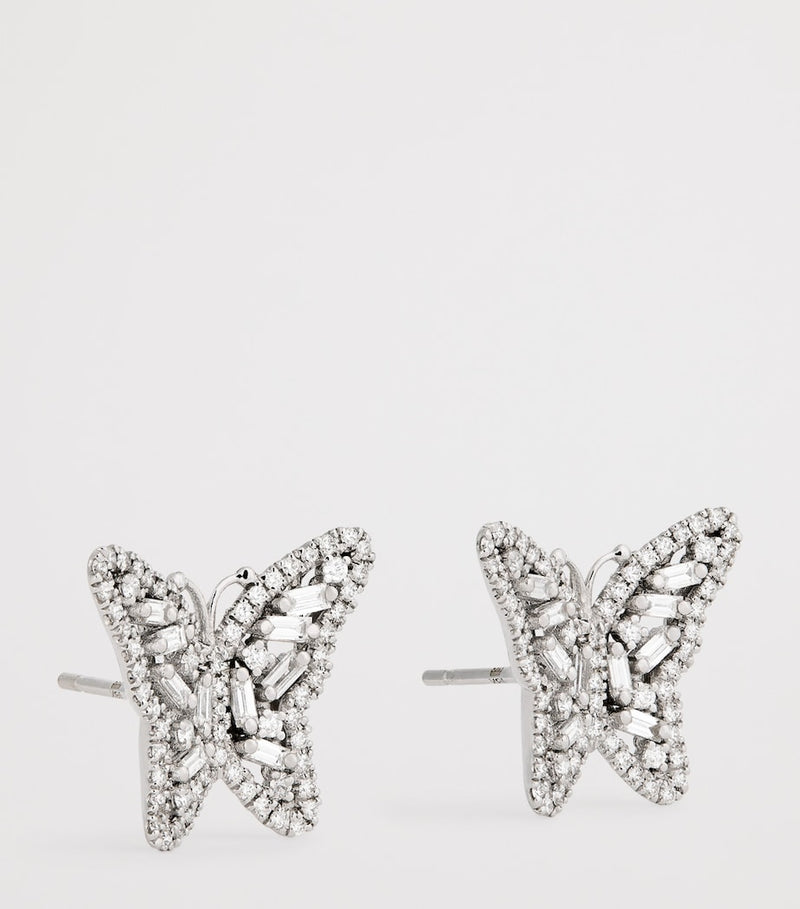 Suzanne Kalan diamond butterfly stud earrings in 18kt white gold (British brand)