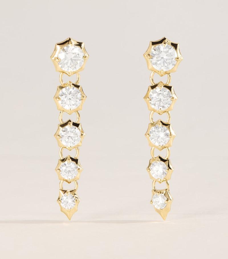 Jade Trau yellow gold diamond drop earrings, imported from the UK
