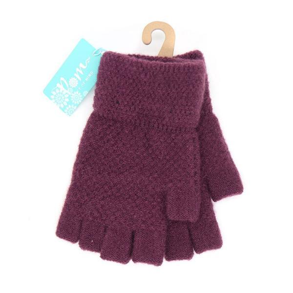 Gants sans doigts en tricot gaufré POM rose ou sarcelle, version UK