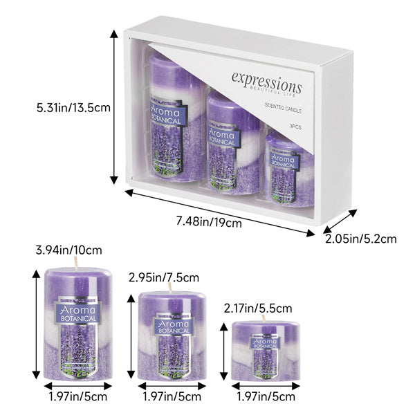 Livingandhome 3pcs Lavender Scented Cylindrical Candle Set