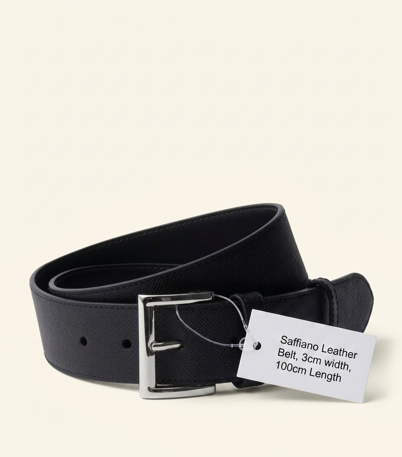 Prada Saffiano Leder Triangle Gürtel 3,5cm, importiert aus dem Vereinigten Königreich