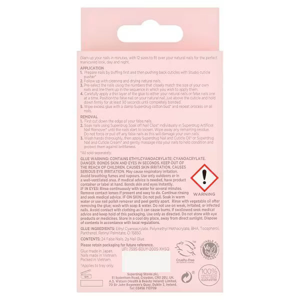 Studio London False Nails Pink Holographic 24 pcs, imported from the UK