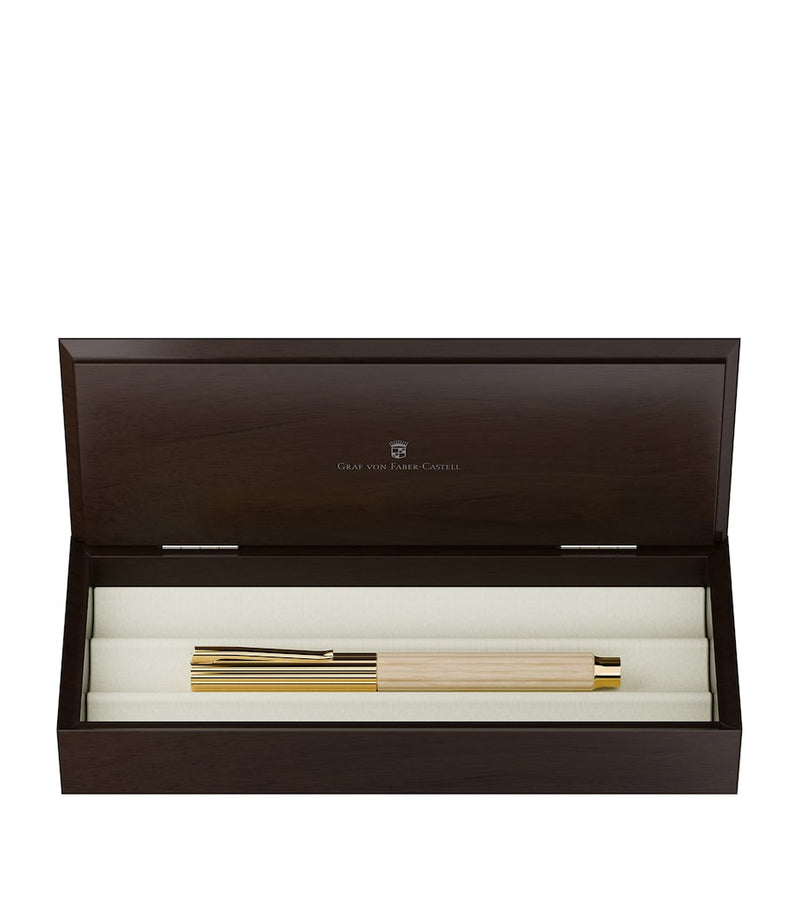 Graf von Faber-Castell hornbeam wood Bloom rollerball pen with gold trim, UK version