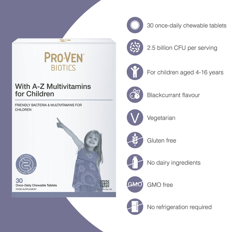 Pro-ven Biotics children multivitamin blackcurrant 30 tablets, imported from the UK