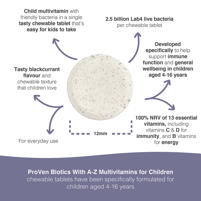 Pro-ven Biotics children multivitamin blackcurrant 30 tablets, imported from the UK