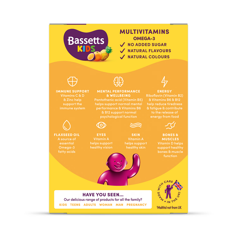 Bassetts Kids Multivitamins Omega-3 Tropical 30 Gummies (British brand)