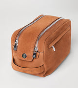 Harrods Suede Wash Bag with Zip Fastening and Side Handle, Approx. 13x23x12cm- Buy online at McGrocer