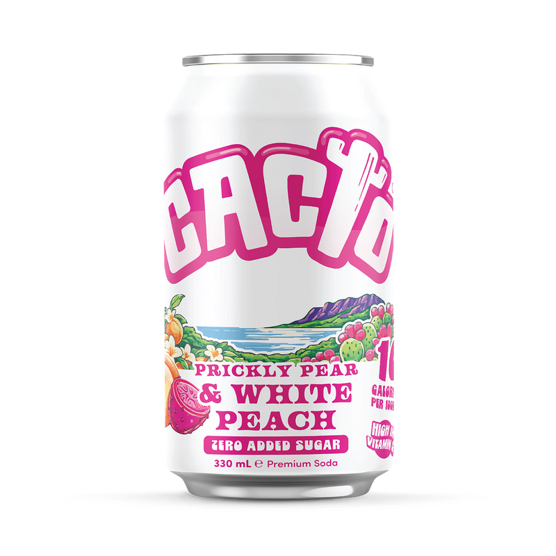 Cacto prickly pear peach soda 330ml, UK version