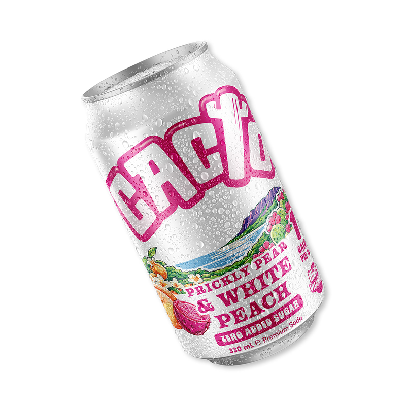 Cacto prickly pear peach soda 330ml, UK version