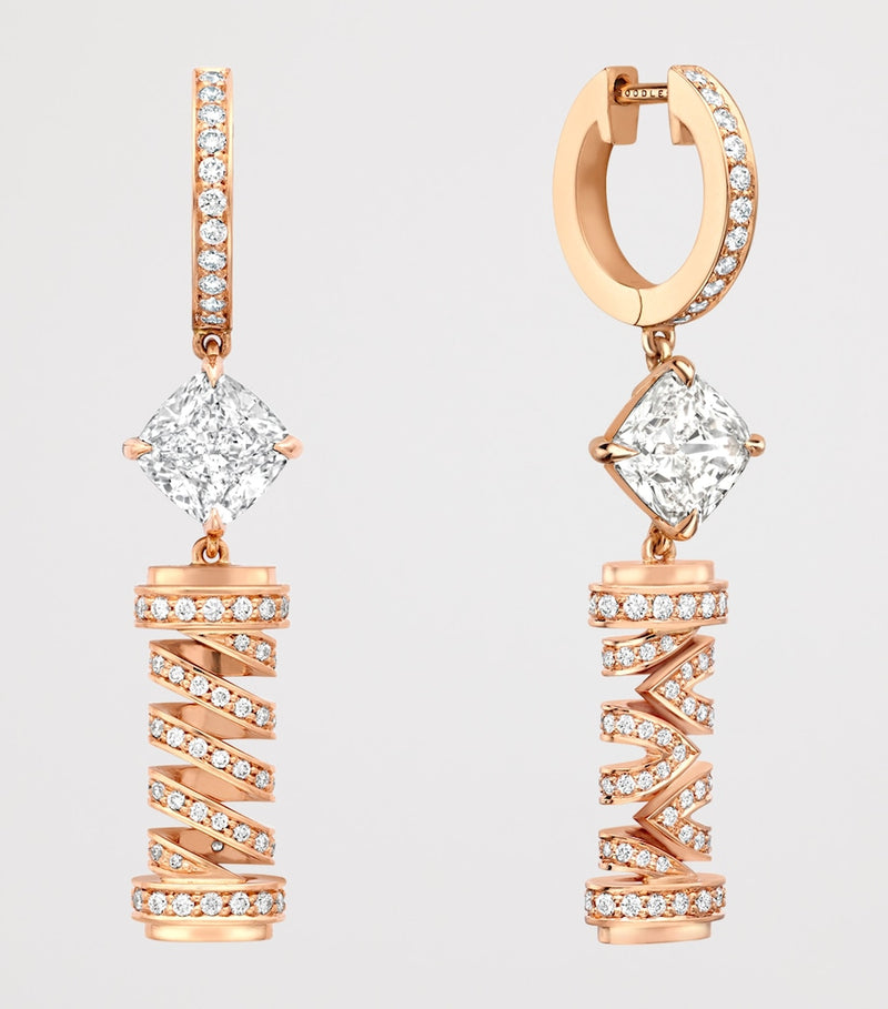 Boodles rose gold diamond Tudor Skyline earrings, imported from the UK