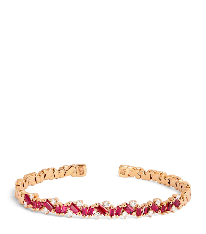 Suzanne Kalan rose gold diamond ruby bangle, imported from the UK